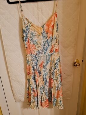 Old Navy Coral, Blue & Cream Floral Spaghetti-Strap Mini Dress